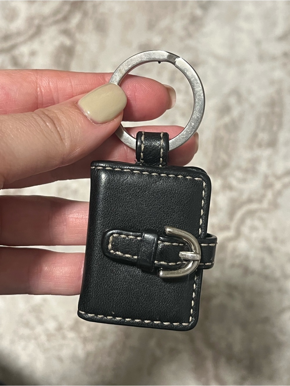 Coach Black Leather Buckle Key & Card Holder Keychain